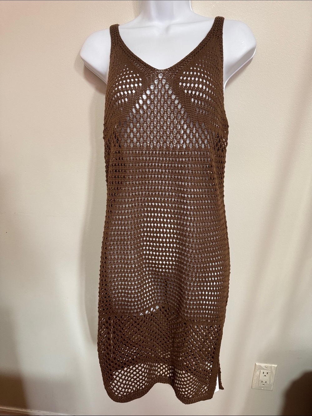 Ardene Brown Crochet Beach Cover-Up Dress